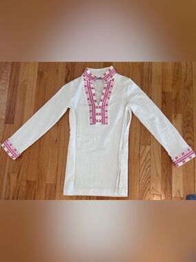 Women’s White Tunic with Pink Embroidery